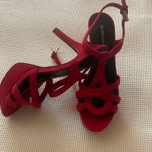 BCBG Red suede high heel platform sandals sz8